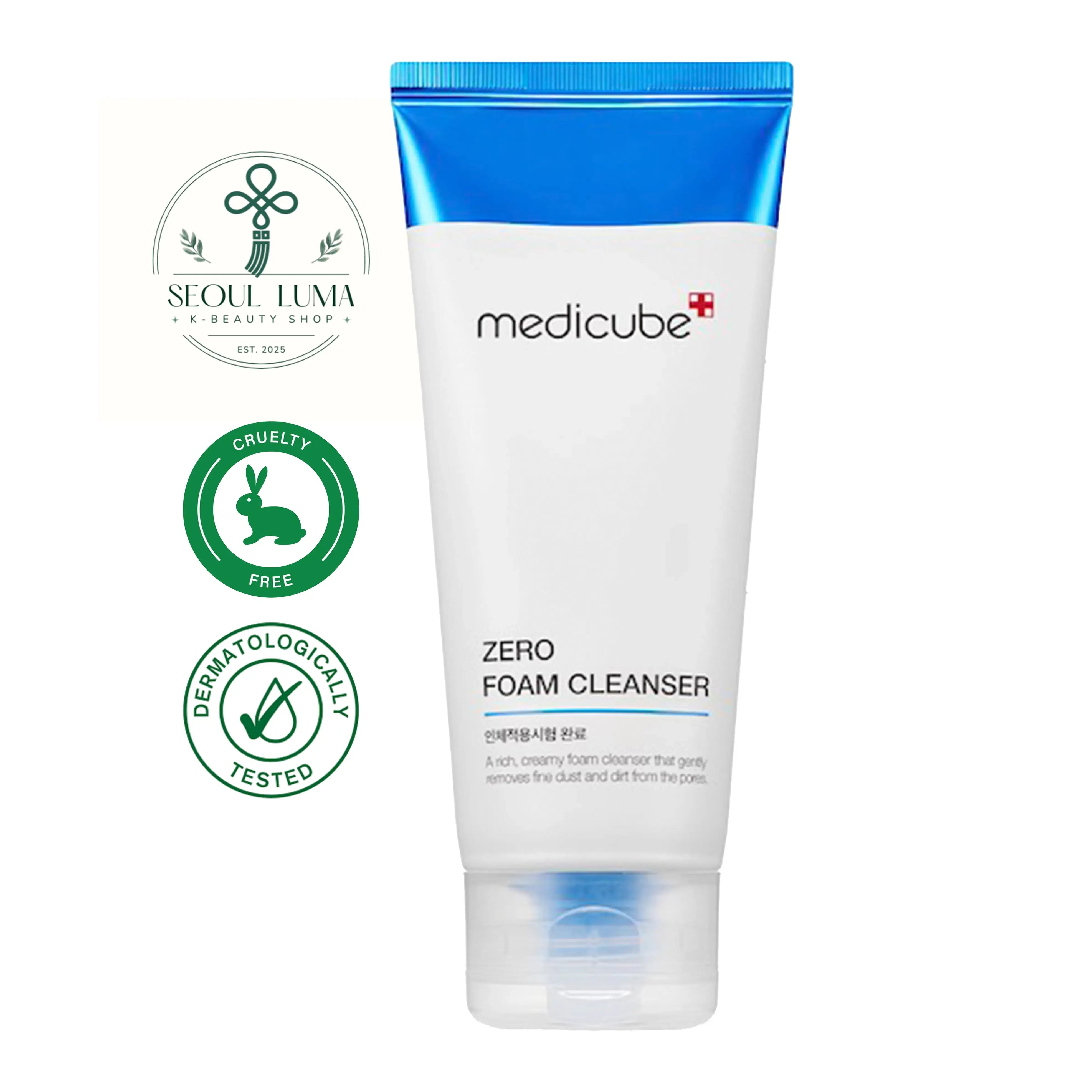 MEDICUBE Zero Foam Cleanser with PollushieldTM technology and natural extracts for deep pore cleansing and microdust removal
